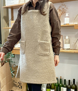 韩国大码女装2023冬装时尚方形领后拉链口袋羊羔绒连衣裙