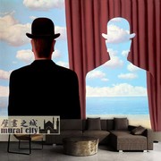 超现实主义油画墙纸现代抽象壁纸Magritte绅士高礼帽剪影壁画背景