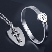 免费刻字情侣同心锁手镯礼物，一对创意项链手链，套装七夕情人节礼物