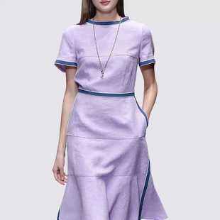 范粉紫色仙气连衣裙2023夏季甜美拼接裙子，潮单件中长裙拉链