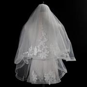 新娘婚纱a头纱韩m式甜美结婚短款硬纱欧式复古头饰白色多层蓬