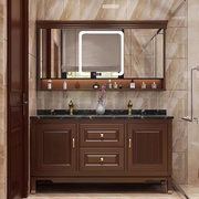 岩板热弯一体盆浴室柜组合美式卫浴柜双盆橡木卫生间洗手盆新中式