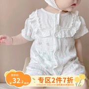 一岁女宝宝短袖纱布连体衣夏季薄款新生儿婴儿婴幼儿夏天衣服夏装
