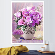 十字绣客厅线绣花瓶玫瑰百合牡丹图印花满绣紫色优雅