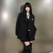 高级设计感黑色西装外套女春秋装韩版小个子宽松显瘦气质西服上衣