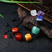天然水晶方块手链手工编织绳原石手串瑜伽水晶七彩石饰品