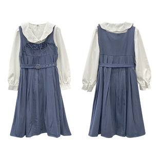 1.7斤韩版淑女两件套白色雪纺衫蓝色连衣裙套装霞0129A$29