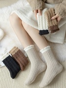 澳绒厚袜子女中筒袜冬季加绒加厚珊瑚绒保暖睡眠月子长筒袜地板袜