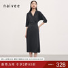 naivee纳薇23春高级连身袖时髦西装，领修身长款复古收腰连衣裙
