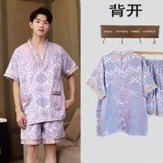 艾灸服棉质后开背大码情侣套装棉麻衣家用服按摩刮痧美容套装