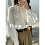 roujiren法式2023灯笼袖，甜美圆领宽松泡泡袖，设计感衬衫女