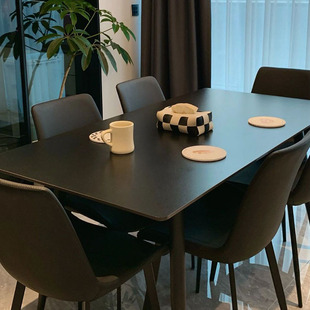 纯色岩板餐桌椅子组合现代简约小户型家用岛台饭桌，网红长方形桌子