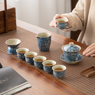老陶泥青花仿古公道杯陶瓷分茶器家用复古功夫茶具配件茶海茶隔器