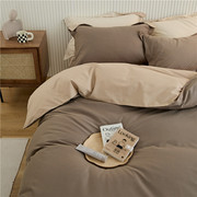 秋冬100支纯棉磨毛四件套纯色，床上用品ab版撞色素色简约被套1.8米
