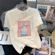 白色亮片卡通兔子短袖t恤女2022夏季设计感小众百搭时尚上衣