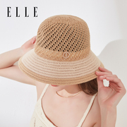 ELLE防晒草帽女士夏季户外防紫外线海边沙滩时尚透气遮阳渔夫帽子