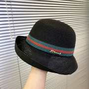夏季女士遮阳防晒草帽子优雅气质时尚圆脸适合渔夫帽百搭米色盆帽