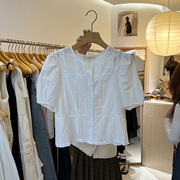 十三行女装2024夏款韩版压褶线条感短袖衬衣减龄休闲短款上衣女