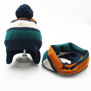 冬季儿童线帽男童宝宝毛线帽小童加绒加厚套头护耳帽子围脖2件套