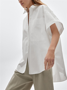 西班牙md女装2021夏短袖(夏短袖，)府绸女士，设计感休闲衬衫纯色百搭上衣