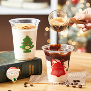 圣诞节一次性咖啡奶茶杯子带盖胖胖外卖冰粉饮料，pet冷热饮打包杯