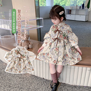 韩国女童风衣外套，2023儿童立领花朵公主，裙中小童秋冬洋装