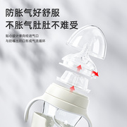 咕咕超宽口径玻璃奶瓶新生儿婴儿带手柄防胀气吸管防摔硅胶保护套
