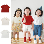 儿童短袖t恤女童夏季宽松薄款男童奥戴尔棉，小童宝宝白色潮打底衫