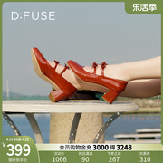 Dfuse秋季款漆皮方头粗跟单鞋蝴蝶结玛丽珍鞋女DF33111230