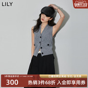 lily2024春女装全绵羊毛，都市通勤叠穿灰色，针织马甲开衫背心女