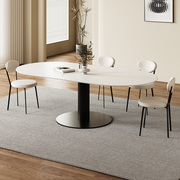 意式极简岩板餐桌椭圆桌子小户型家用长方形半圆西餐桌轻奢高级感