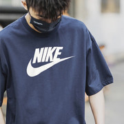 Nike耐克藏蓝色纯棉短袖男运动T恤宽松透气休闲半袖潮AR5005