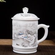 景德镇茶杯陶瓷杯子水杯500毫升家庭会议办公杯，骨瓷茶具带盖