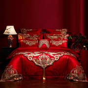 大红色龙凤婚房床上用品喜被子，结婚六四件套婚庆，十件套100s支全棉