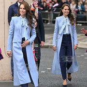 高级定制凯特王妃同款浅蓝色羊毛大衣外套女长款修身英伦简约春秋