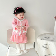 2024夏季婴幼童女宝小香风开衫+半身裙2件套装韩国蝴蝶结高档优雅