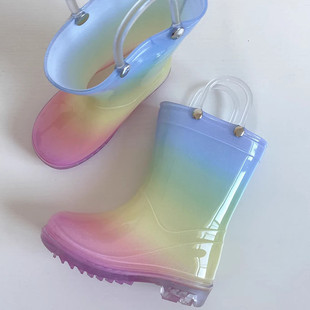 ins风儿童成人亲子装彩虹透明雨鞋女童宝宝时尚防滑水靴中筒雨靴