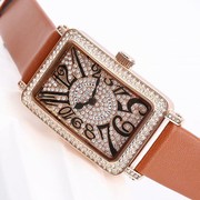 古欧防水皮带手表玫瑰金属女时尚方形石英真皮白色皮国产腕表