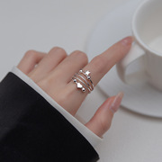 s925纯银戒指女多层星星爱心，时尚气质食指，戒小众个性素圈缠绕指环