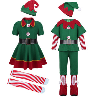 圣诞节儿童服装亲子装cosplay可爱绿色精灵男女童，幼儿园演出服春