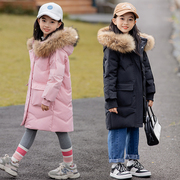 巴拉中长款羽绒服女童，2023韩版洋气中大童加厚保暖亲子外套冬