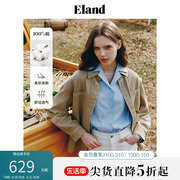 Eland衣恋牛仔衬衫女纯棉复古军绿色时尚舒适上衣2024春季