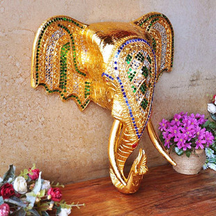 东南亚风格装饰品大象头实木雕创意玄关墙饰餐厅会所SPA墙上挂件