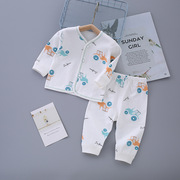 婴儿衣服夏薄款纯棉分体套装新生儿纽扣两件套0-3宝宝长袖和尚服