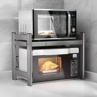 厨房微波炉置物架烤箱架子，家用台面桌面，双层可伸缩电饭锅收纳支架