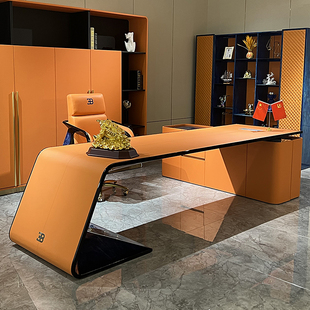 布加迪总裁办公桌意式轻奢转角，电脑桌老板桌，家用奢华高端书桌椅子