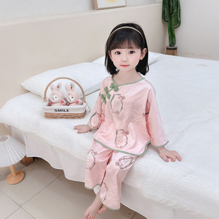 女童冰丝家居服夏季1-7中国风睡衣套装女孩可爱公主宝宝短袖薄款3