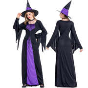 万圣节女巫服装欧美角色，扮演紫色巫婆长裙，cosplay演出服分码