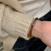藏式牛皮编织绳手镯女钛钢，不掉色小众设计复古简约情侣手饰