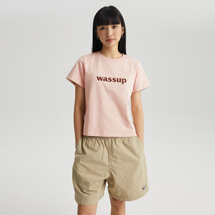 WassupHouse 女款基础LOGO短袖T恤简约百搭美式潮牌打底上衣